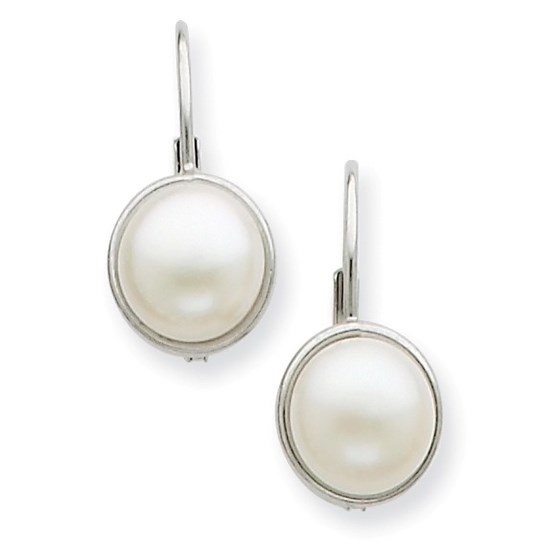 14k White Gold 6-7 mm Cultured Button Pearl Leverback Earrings 14k White Gold 6-7 mm Cultured Button Pearl Leverback Earrings